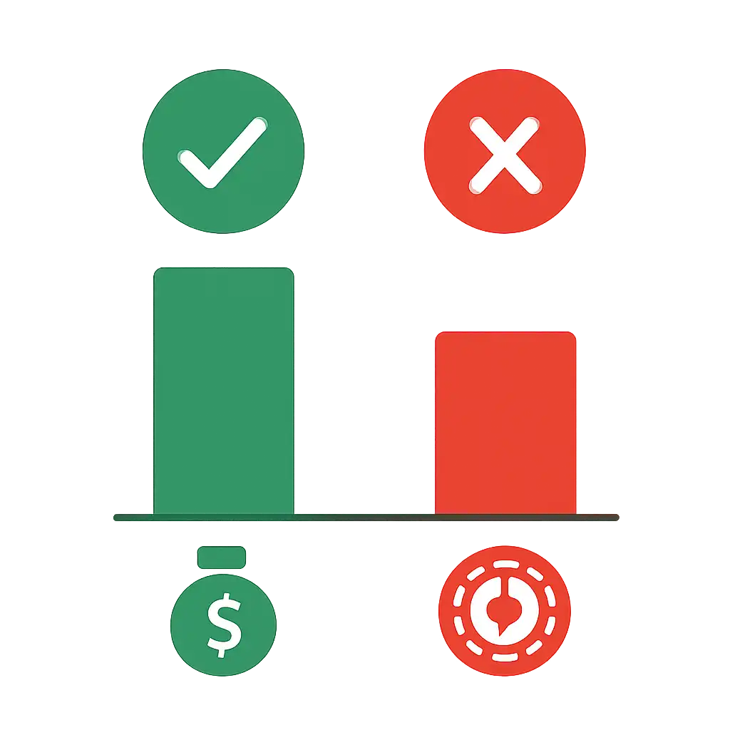 Infographic comparing options using coloured bars and icons only, no text or labels, flat design, Lottery 7